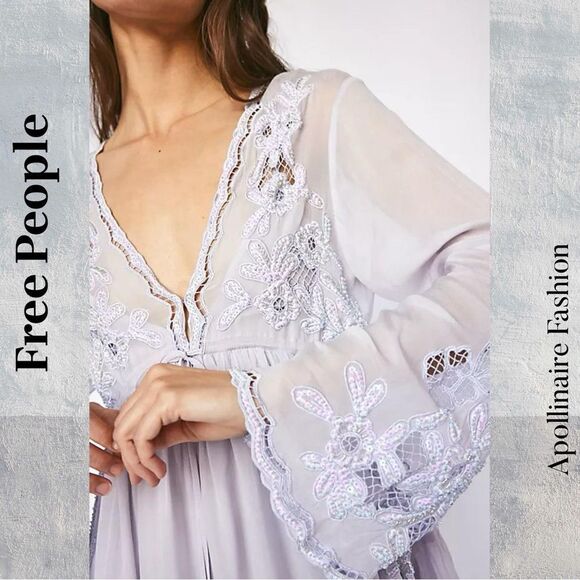 FREE PEOPLE LITA MINI DRESS EMBELLISHED IN PURPLE LARGE NWT - Picture 3 of 12